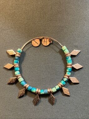 Alex and Ani Turquoise Blue Green Beaded Expandable Bangle Bracelet